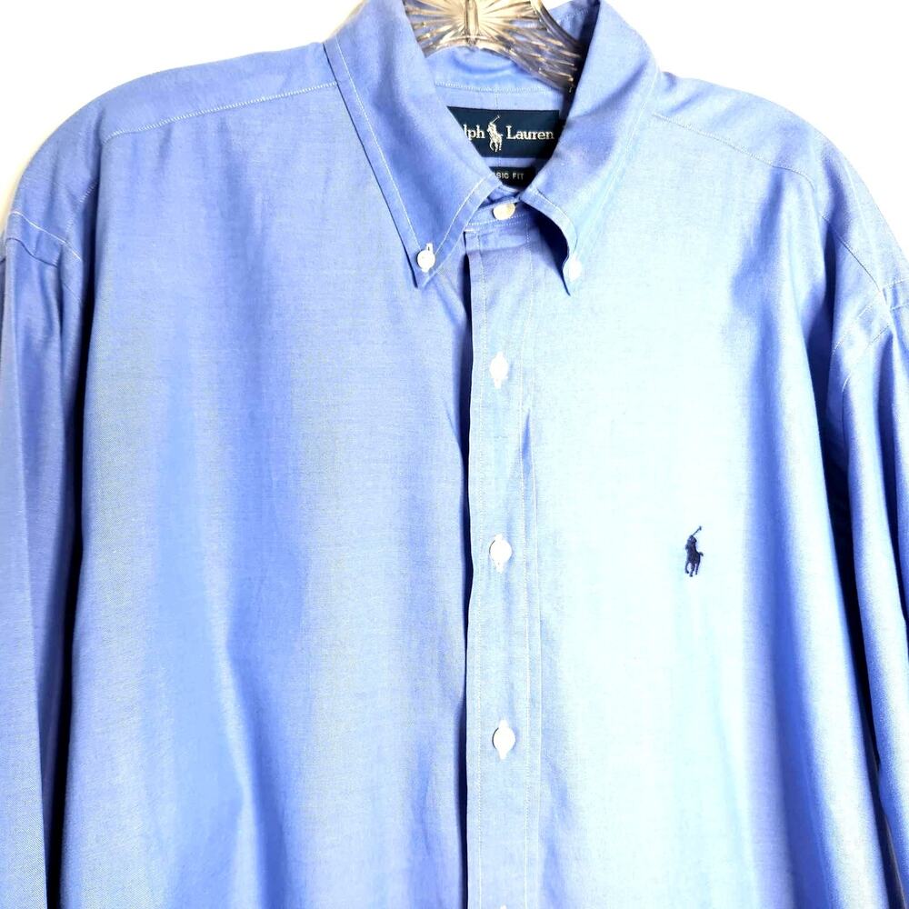 Ralph Lauren Classic Fit Blue Button Down Shirt Size 16 Cotton Soft Neck 34/35